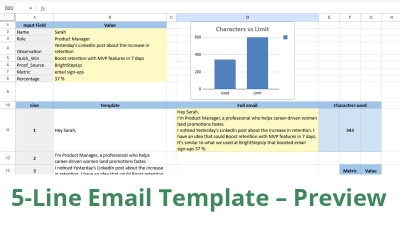 5-Line Email Template Google Sheet preview